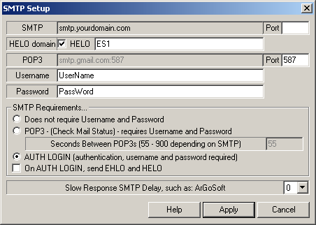 32bit Fax / 64bit Fax: SMTP Setup screenshot.
